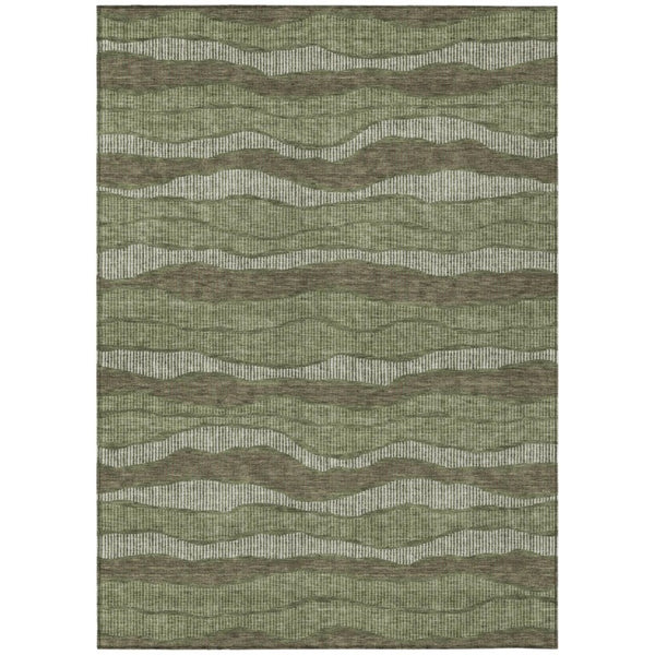 HomeRoots 8 X 10 Olive Striped Polyester Area Rug Washable Stain Resistant Indoor Outdoor Patio 743892