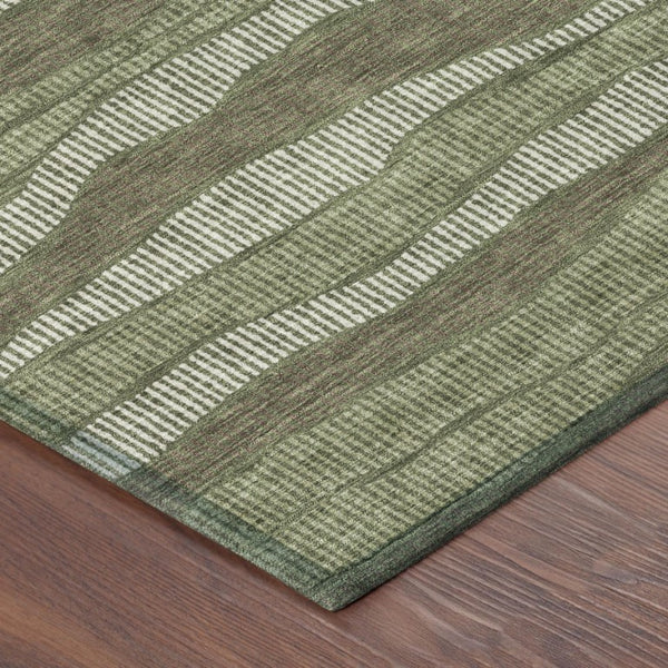 8 X 10 Olive Striped Polyester Area Rug Washable Stain Resistant Indoor Outdoor Patio