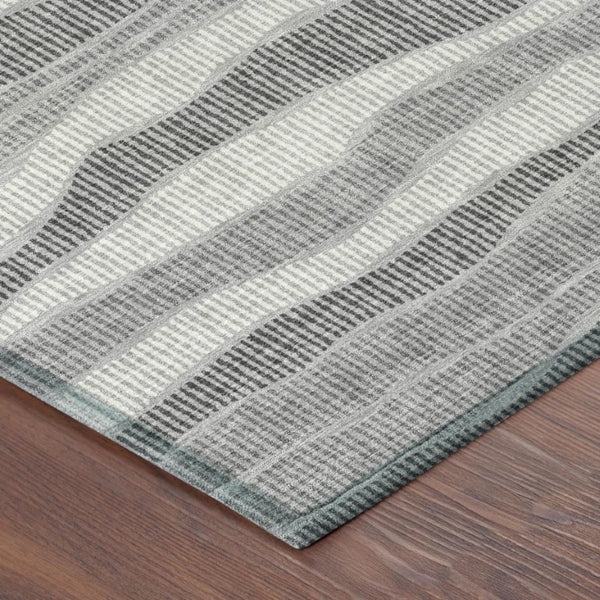 5 X 8 Pewter Gray Stripe Washable Polyester Area Rug for Indoor Outdoor Spaces