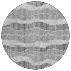 HomeRoots 8 Ft Round Striped Polyester Area Rug Washable for Patio Porch Kitchen or Family Room 743897
