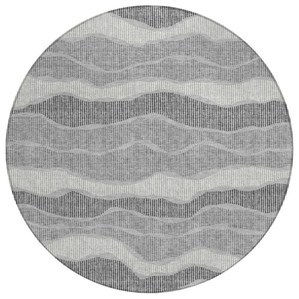 HomeRoots 8 Ft Round Striped Polyester Area Rug Washable for Patio Porch Kitchen or Family Room 743897
