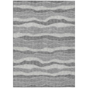 HomeRoots 8 X 10 Pewter Gray Stripe Polyester Area Rug Washable for Indoor Outdoor Spaces 743898