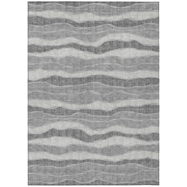 HomeRoots 8 X 10 Pewter Gray Stripe Polyester Area Rug Washable for Indoor Outdoor Spaces 743898