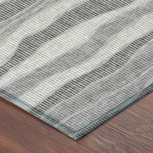 8 X 10 Pewter Gray Stripe Polyester Area Rug Washable for Indoor Outdoor Spaces