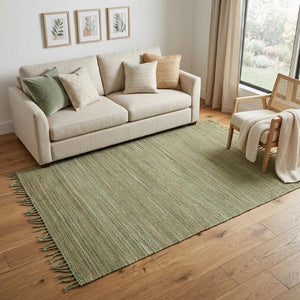 Handwoven Jute Area Rug with Fringe Artisan Natural Fiber Bohemian Living Room Floor Accent