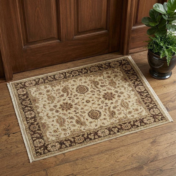 2x3 Hand Knotted Wool Oriental Rug Ivory Gold Brown Stain Resistant Artisan Mat