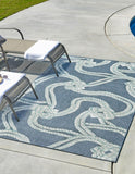 Unique Loom Outdoor Coastal Tethered Machine Made Solid Print Rug Navy Blue, Ivory/Gray/Green 5' 3" x 8' 0"