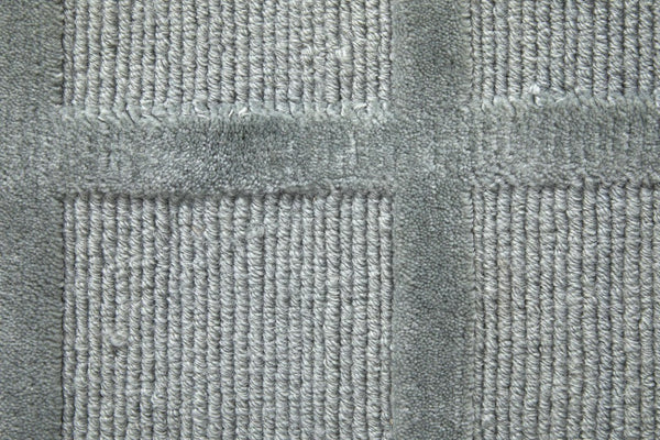2 X 3 Hand Knotted Wool Geometric Area Rug in Gray Blue Artisan Crafted