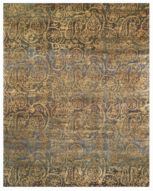 HomeRoots 2x3 Hand Knotted Wool Paisley Area Rug in Brown Gold Blue Stain Resistant Accent 743952