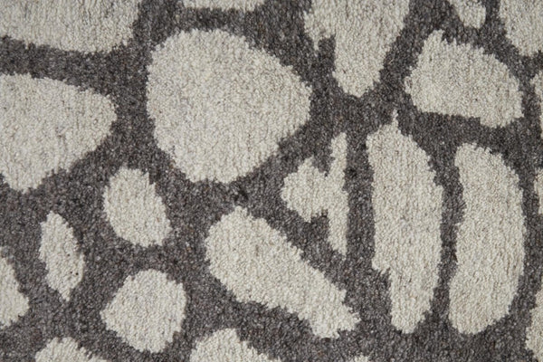 2x3 Hand Knotted Wool Abstract Area Rug in Ivory Gray Artisan Stain Resistant