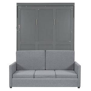 English Elm Full Size Murphy Wall Bed with Integrated Linen Sofa for Studio or Guest Room Gray LP000890AAE-1