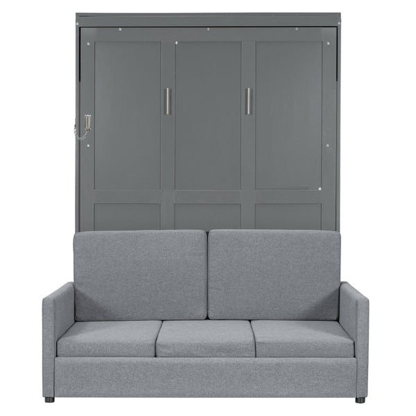 English Elm Full Size Murphy Wall Bed with Integrated Linen Sofa for Studio or Guest Room Gray LP000890AAE-1