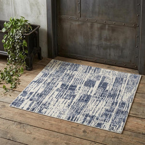 2x3 Hand Knotted Wool Abstract Area Rug Ivory Blue Fringe Stain Resistant Accent