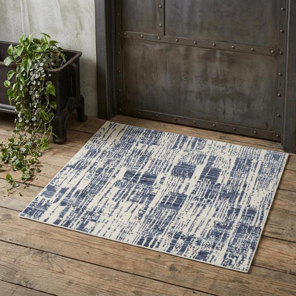 2x3 Hand Knotted Wool Abstract Area Rug Ivory Blue Fringe Stain Resistant Accent