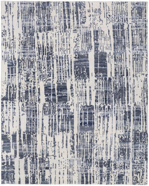 HomeRoots 2x3 Hand Knotted Wool Abstract Area Rug Ivory Blue Fringe Stain Resistant Accent 743969