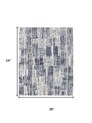 2x3 Hand Knotted Wool Abstract Area Rug Ivory Blue Fringe Stain Resistant Accent