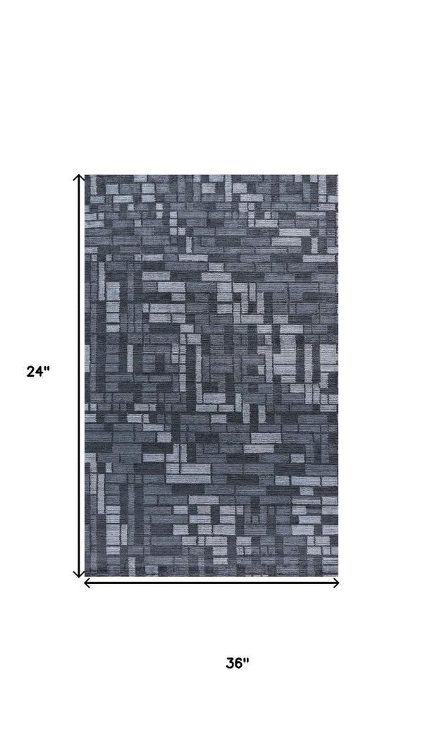 2x3 Hand Knotted Wool Blend Area Rug Blue Gray Striped Artisan Woven Accent