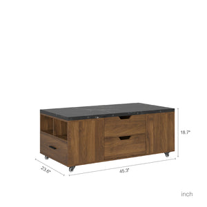 English Elm Modern Lift-Up Coffee Table with 4 Stools Set — Space-Saving Convertible Dining Table with Hidden Storage and Cushioned Seating Wood 33.86 L x 24.33 W x 7.99 H W1321S00030