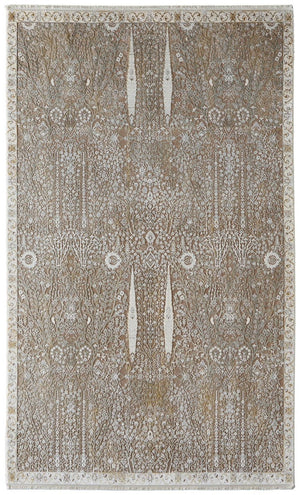 HomeRoots 2x3 Ivory Taupe Gold Floral Accent Rug with Fringe Tassels for Entryway Decor 743982