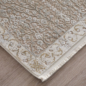 2x3 Ivory Taupe Gold Floral Accent Rug with Fringe Tassels for Entryway Decor