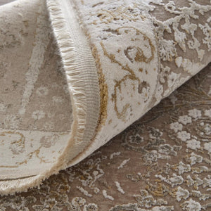2x3 Ivory Taupe Gold Floral Accent Rug with Fringe Tassels for Entryway Decor