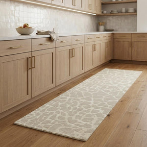 8 Foot Ivory Beige Animal Print Hand Knotted Wool Blend Area Rug Artisan Made