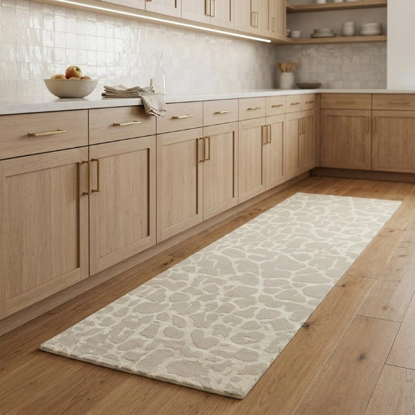 8 Foot Ivory Beige Animal Print Hand Knotted Wool Blend Area Rug Artisan Made