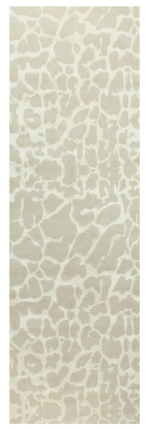 8 Foot Ivory Beige Animal Print Hand Knotted Wool Blend Area Rug Artisan Made