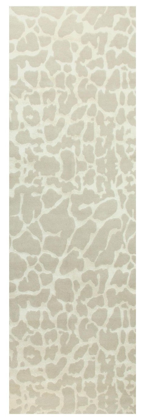 8 Foot Ivory Beige Animal Print Hand Knotted Wool Blend Area Rug Artisan Made