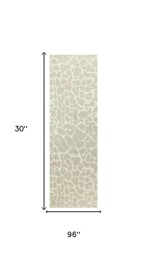 8 Foot Ivory Beige Animal Print Hand Knotted Wool Blend Area Rug Artisan Made