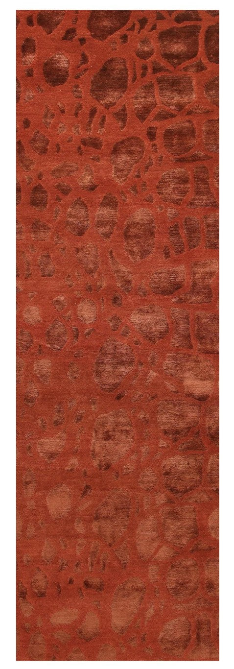 HomeRoots 8 Foot Hand Knotted Wool Blend Area Rug with Bold Animal Print in Red Orange 743987
