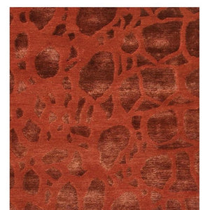 8 Foot Hand Knotted Wool Blend Area Rug with Bold Animal Print in Red Orange