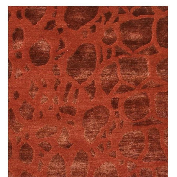 8 Foot Hand Knotted Wool Blend Area Rug with Bold Animal Print in Red Orange