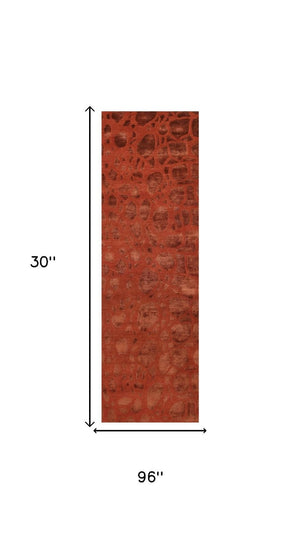 8 Foot Hand Knotted Wool Blend Area Rug with Bold Animal Print in Red Orange