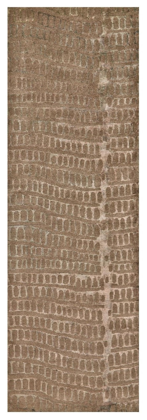 8 Foot Hand Knotted Wool Blend Area Rug Abstract Brown Artisan Crafted Accent
