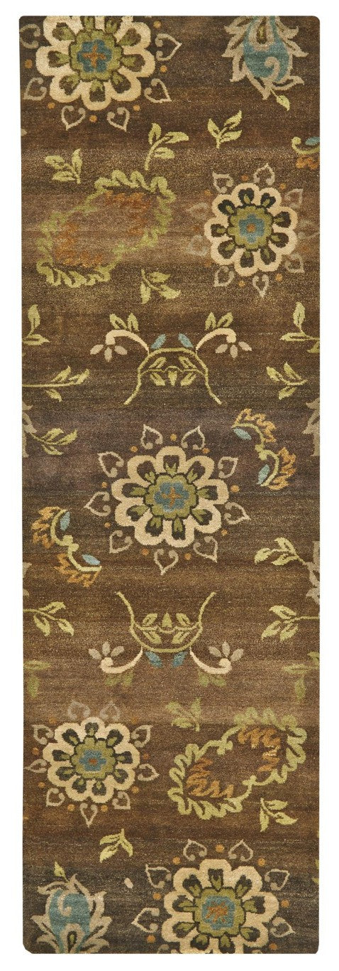 HomeRoots 8 Foot Hand Knotted Wool Floral Area Rug Stain Resistant Artisan Crafted Traditional 743989