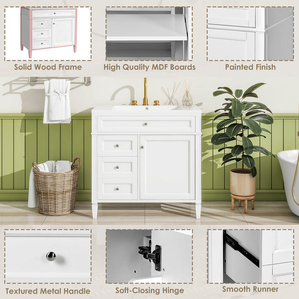 English Elm 36'' Modern Bathroom Vanity With Ceramic Sink, Soft-Close Drawers, Ample Storage & Elegant Design N710P230246K