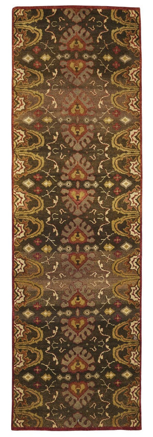 HomeRoots 8 Ft Hand Knotted Wool Ikat Area Rug Stain Resistant Artisan Craft for Any Room 743993