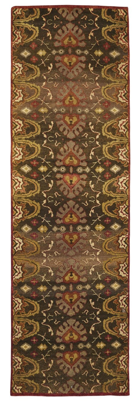 HomeRoots 8 Ft Hand Knotted Wool Ikat Area Rug Stain Resistant Artisan Craft for Any Room 743993