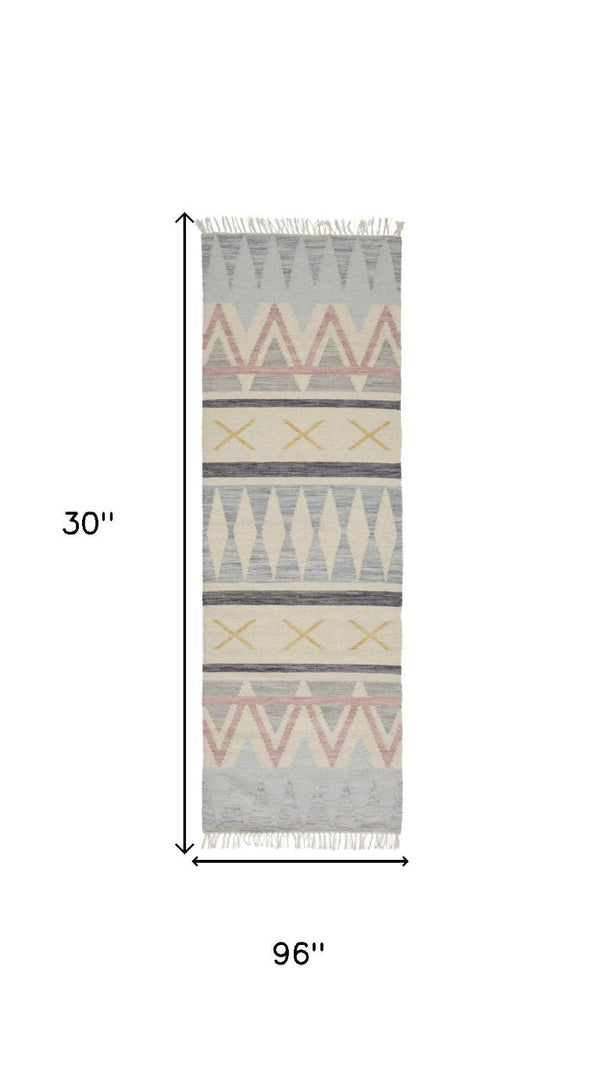8 Foot Hand Loomed Moroccan Area Rug with Fringe Artisan Bohemian Accent Piece