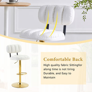 English Elm Set of 2 Adjustable Pu Leather Barstools with Chrome Base for Kitchen or Home Bar White+Gold W3875P378575