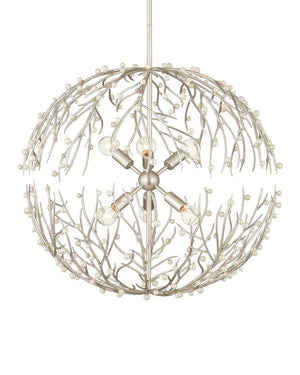 Currey & Company Shinju Pearl Orb Chandelier - Elegant Silver Leaf Design With Fresh-water Pearls & Adjustable Height Silver Pearl ,Wrought Iron 9000-1291-currey-company