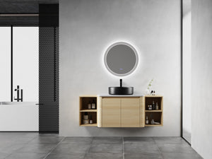 English Elm 54'' Wall-Mounted Bathroom Vanity With Elegant Ceramic Sink, Soft-Close Doors, Modern Shelving & More! W999S00476