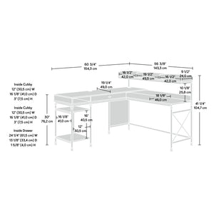 English Elm L-Shaped Desk In Warm Brown Finish - Stylish Corner Workspace With Ample Surface And Storage Options B356P402707