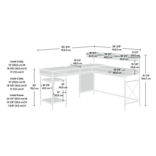 English Elm L-Shaped Desk In Warm Brown Finish - Stylish Corner Workspace With Ample Surface And Storage Options B356P402707
