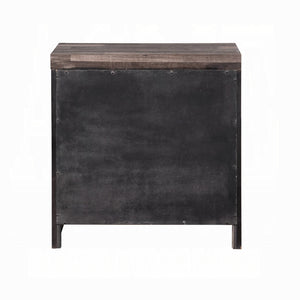 English Elm Dark Dark Oak 2-Drawer Nightstand with Plank-Pattern Pine Frame, Sled Base, Rustic Modern Accent Table B062P209406