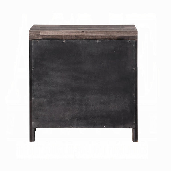 English Elm Dark Dark Oak 2-Drawer Nightstand with Plank-Pattern Pine Frame, Sled Base, Rustic Modern Accent Table B062P209406