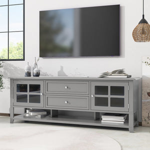 English Elm TV Stand with Modern Sleek Panel Design, Soft-Closing Drawers, Magnetic Doors & Sturdy Storage System Grey WF309280AAK