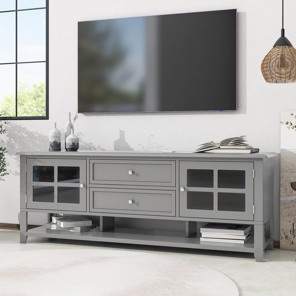 English Elm TV Stand with Modern Sleek Panel Design, Soft-Closing Drawers, Magnetic Doors & Sturdy Storage System Grey WF309280AAK