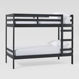 Simple Solid Wood Twin Over Twin Bunk Bed Solid Black SOPB3HBLWP Walker Edison